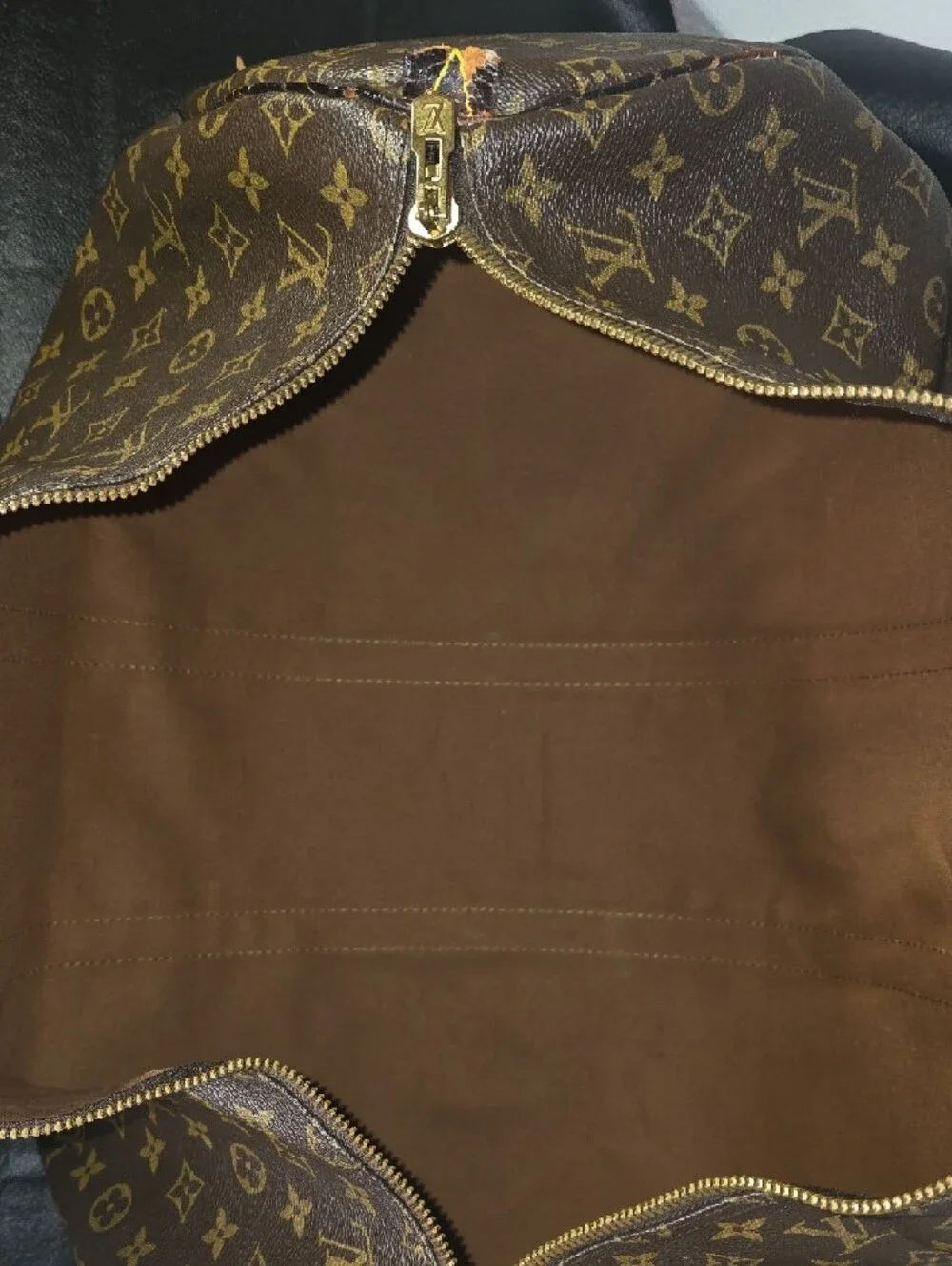Vintage Louis Vuitton Keepall 60 Brown Monogram Duffel Bag with Leather Trim